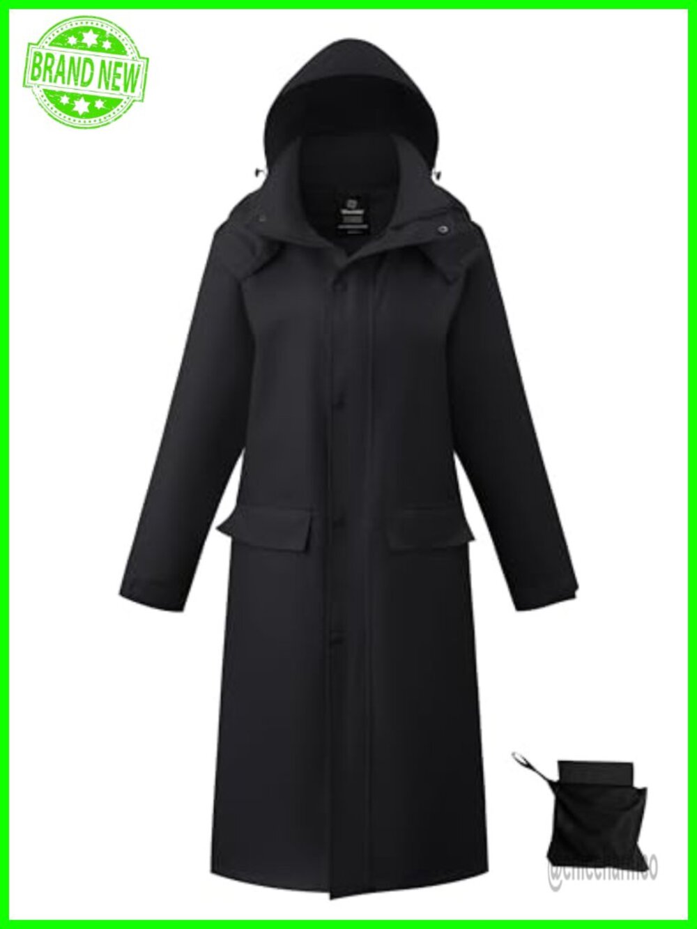 Long Waterproof Raincoat with Hood & Zip Snap Closure